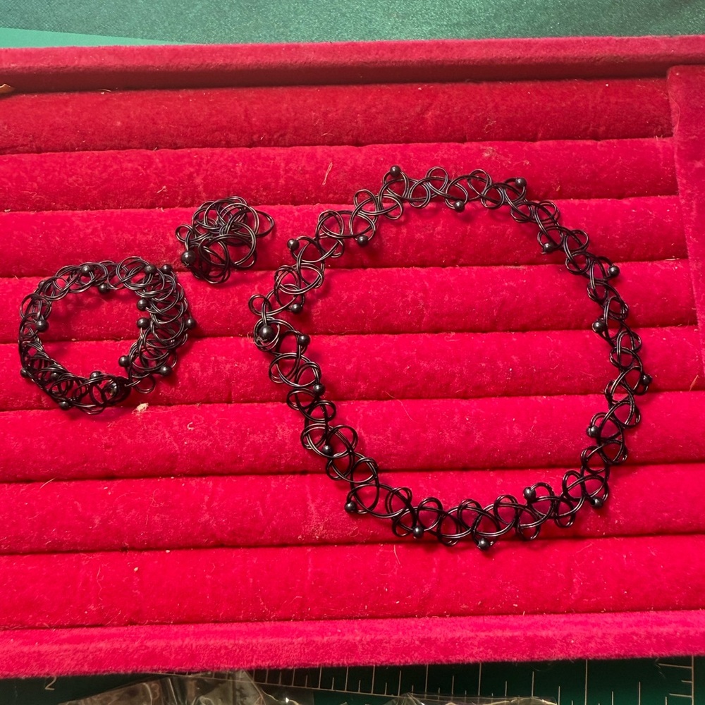 Y2K 2000s Black Tattoo Choker‎ Necklace & Bracelet Set